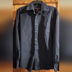 Black button-front dress shirt, modern fit, cotton BCBG Attitude sz: L, 16 34/35
